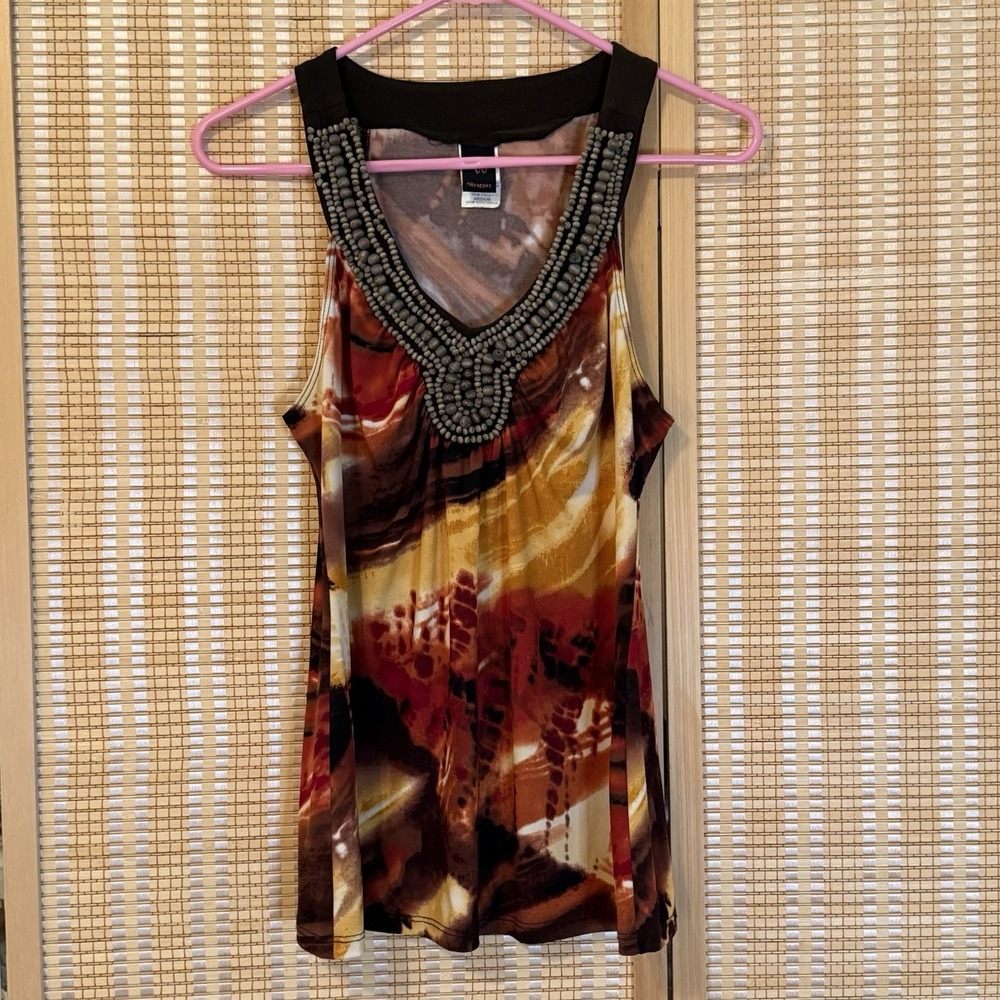 Wrapper Womens M Beaded Embellished Tank Top Blouse Brown Whimsigoth‎ Boho Silky